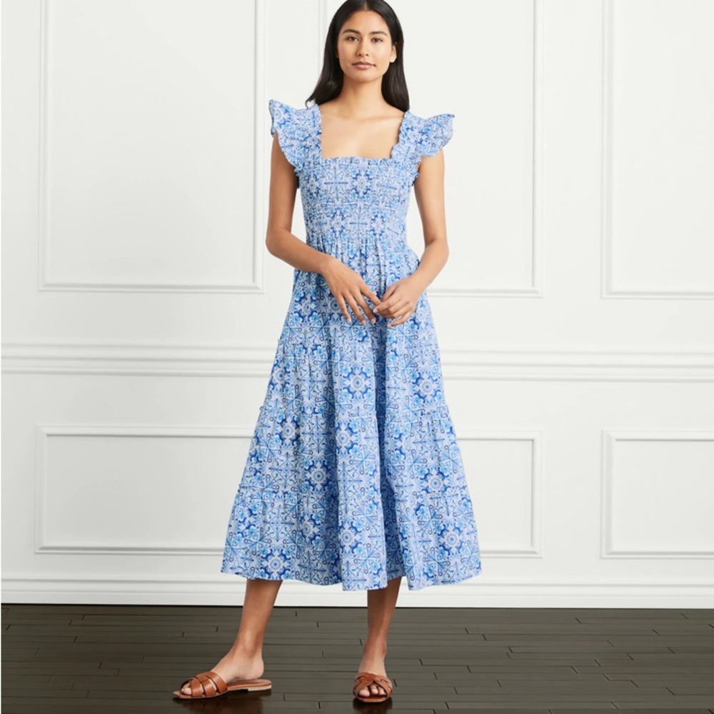 Like new Hill House Blue Ruffled Tiered Midi Dress